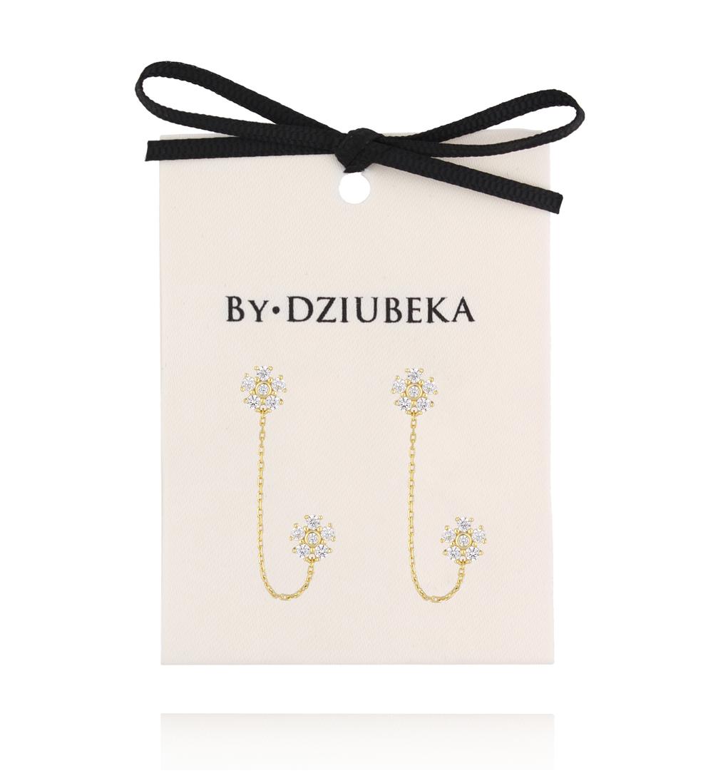 Kolczyki kwiatuszki podwójne z łańcuszkiem KLT0055