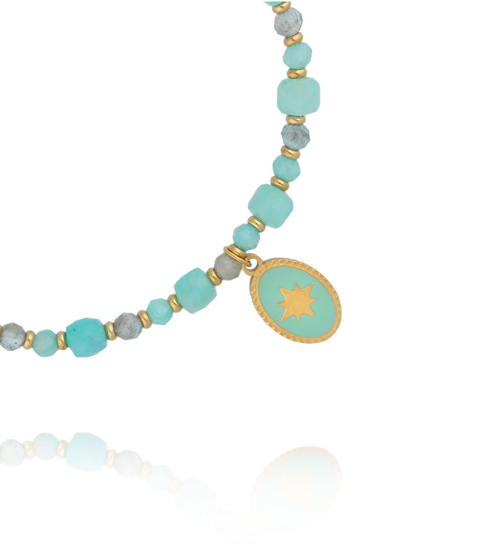 Bransoletka z amazonitem i zawieszką ze złotą gwiazdą BTW3699