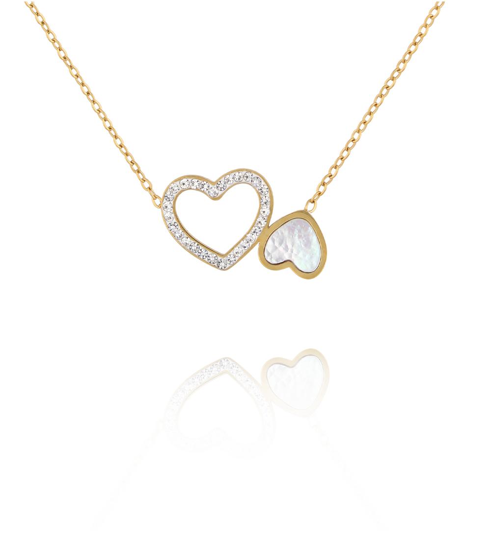 Naszyjnik z podwójnym sercem i cyrkoniami NSY0878