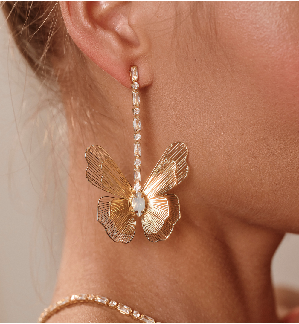 Kolczyki złote motyle z cyrkoniami KGA0002