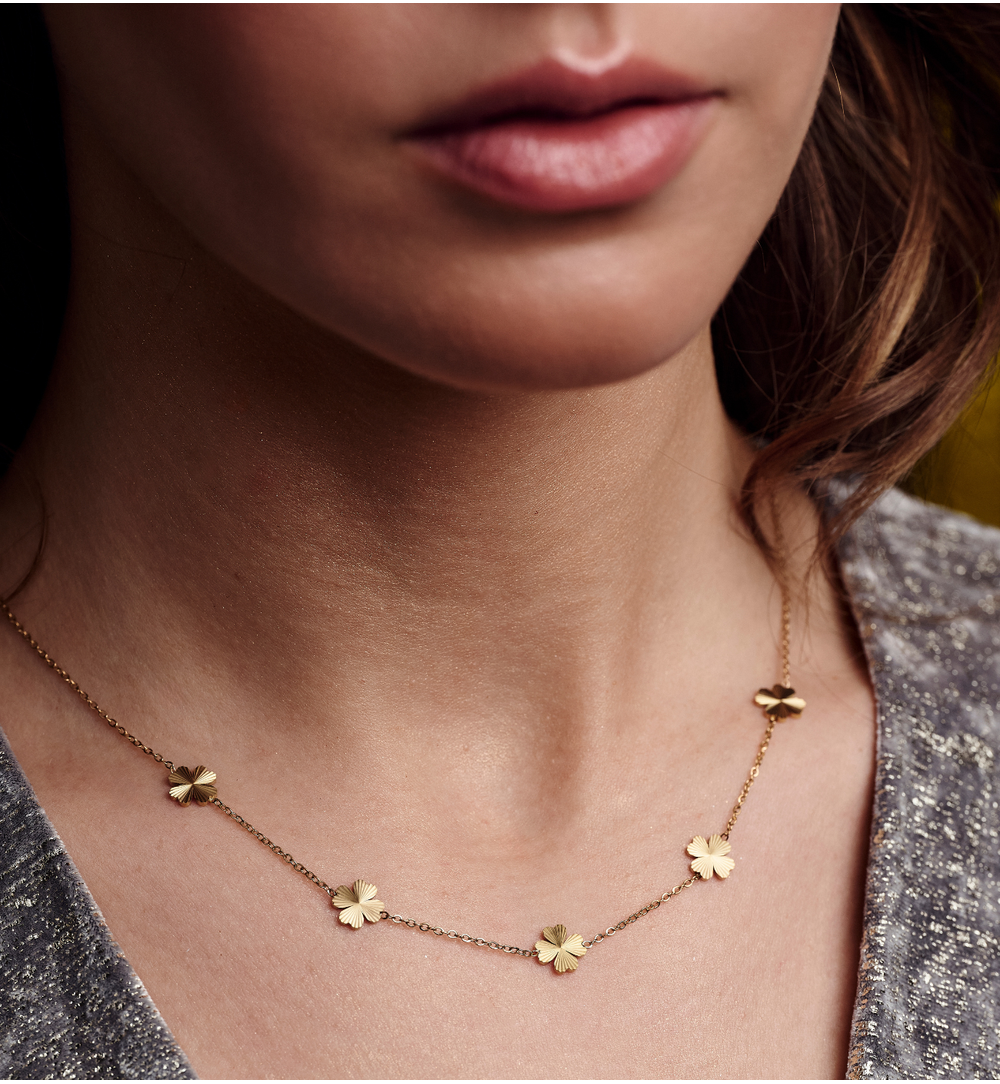 Zestaw biżuterii z motywem koniczynki złoty ZN0105