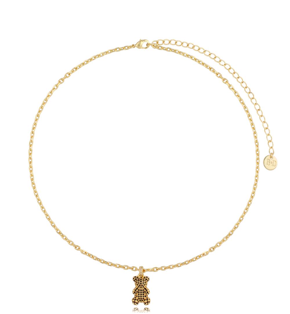 Naszyjnik złoty z czarnym misiem podwójny Bears NS0135