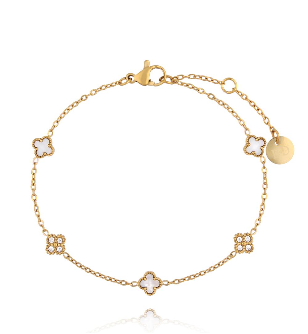 Bransoletka złota z koniczynkami z masy perłowej i cyrkoniami BSY0539