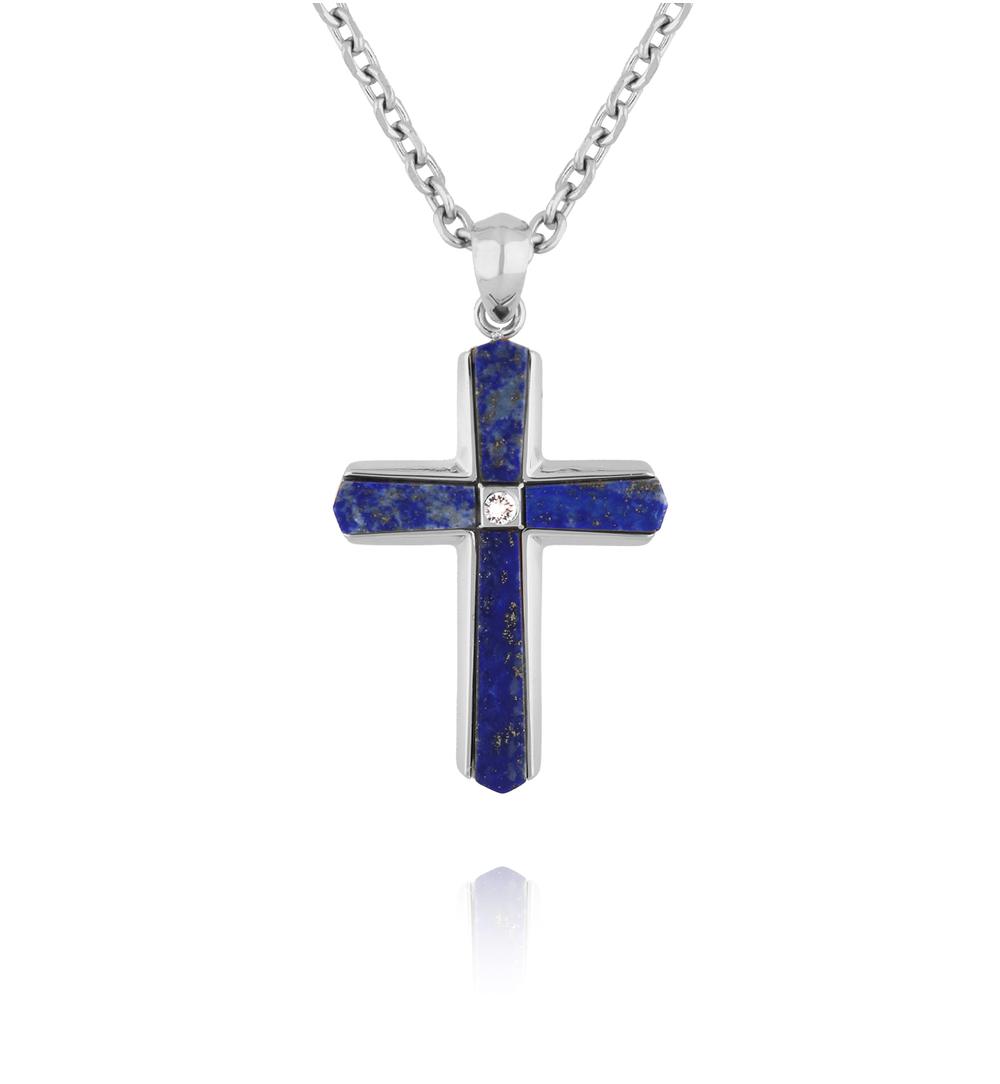 Naszyjnik z krzyżem i lapisem lazuli NMITC0196