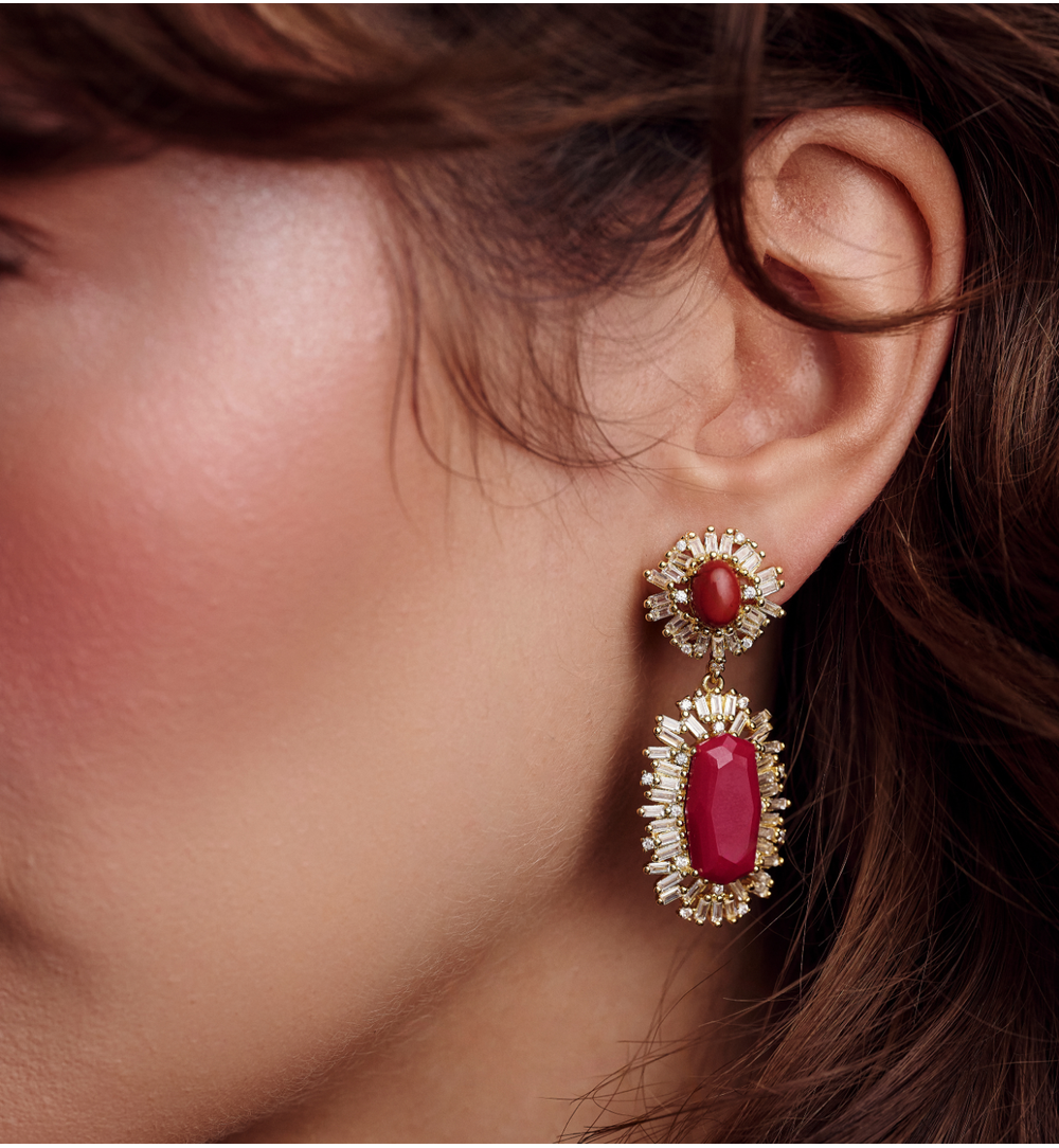 Kolczyki złote z czerwonym kamieniem KSS2200