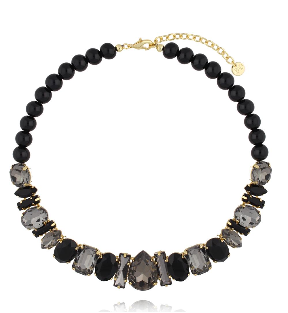 Naszyjnik z szarymi i czarnymi kryształami NS0405