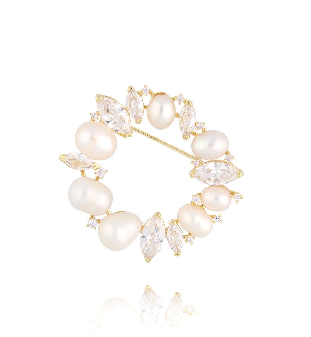 Broszka złota z perłami Snowy Aurora Pearls BRPE0030