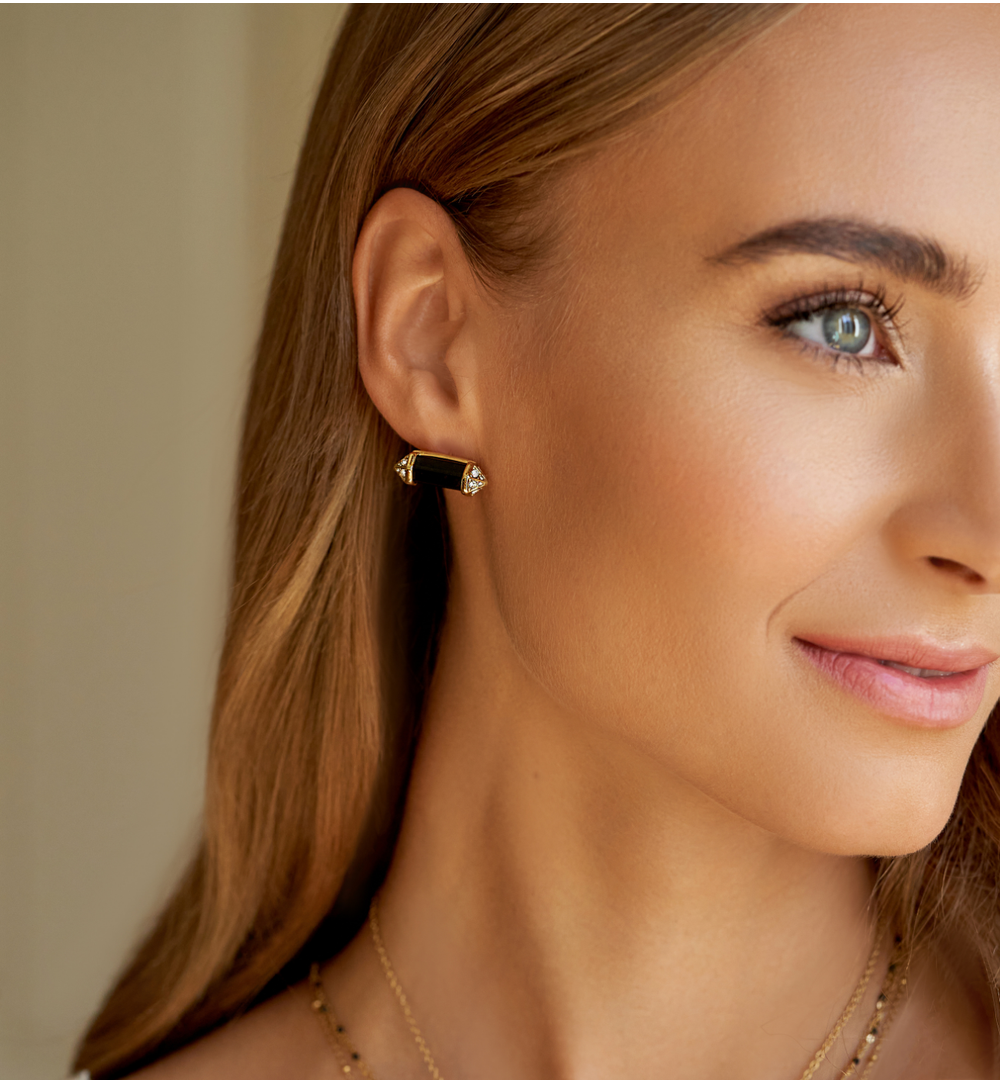 Kolczyki z czarnymi agatami i cyrkoniami Cristal Stone KLB0064