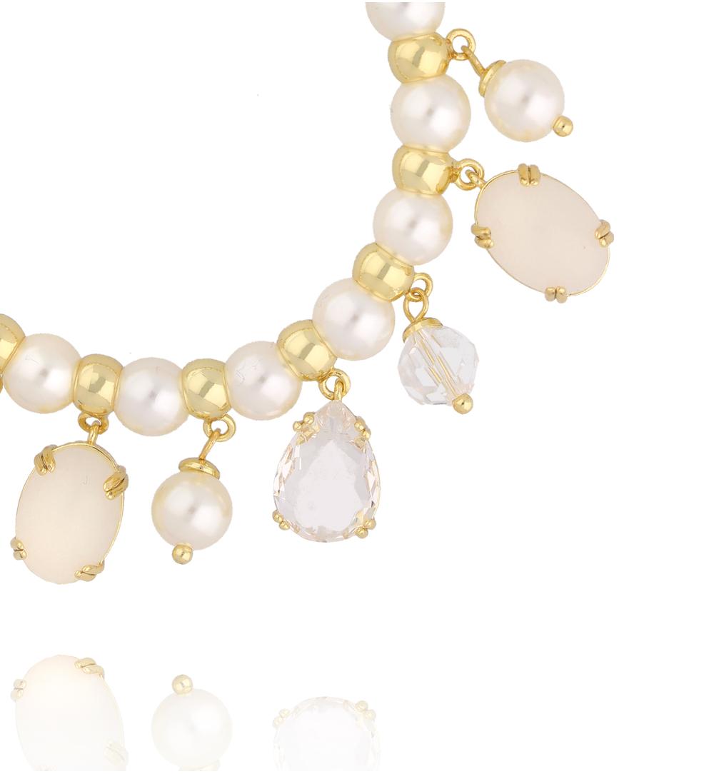 Bransoletka złota z beżowymi kryształkami BSS0265