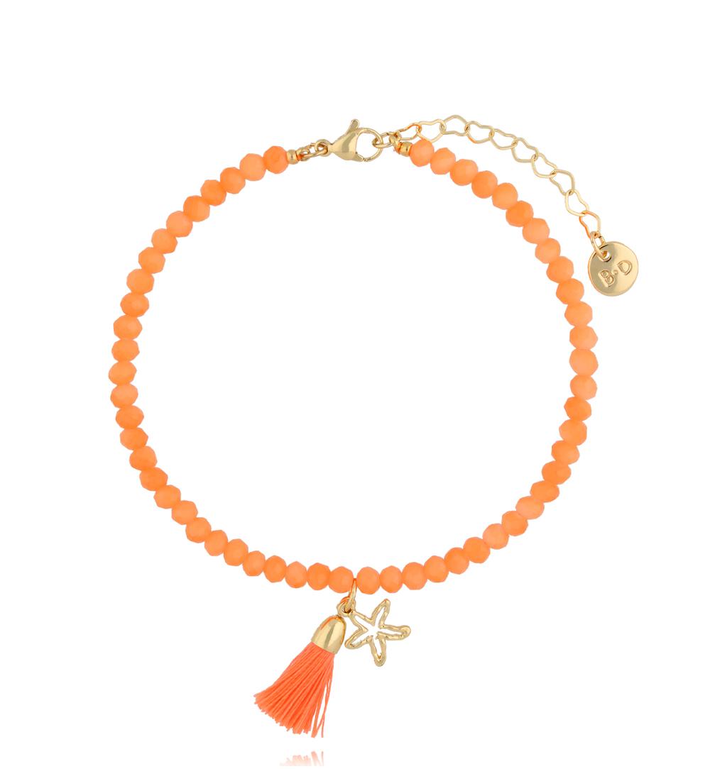 Bransoletka na nogę Bransoletka z pomarańczowych koralików z chwostem i rozgwiazdą  BNSH0007