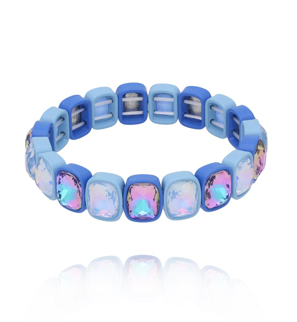 Zestaw bransoletek z geometrycznymi kryształami w odcieniach błękitu i fioletu ZN0111