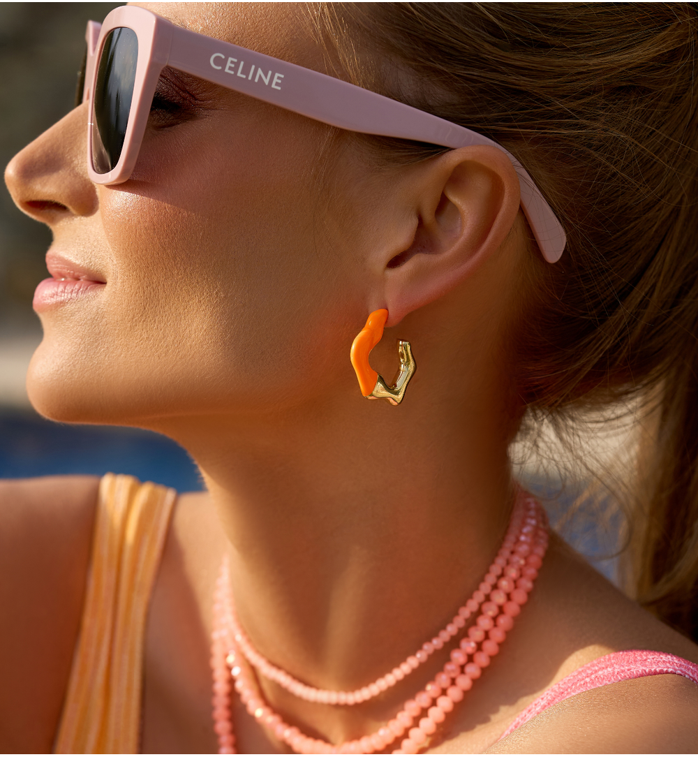 Kolczyki złote z pomarańczową emalią KSY0124