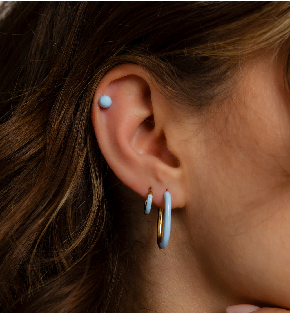 Kolczyki złote koła z niebieską emalią Enamel Small Hoops KSA1729