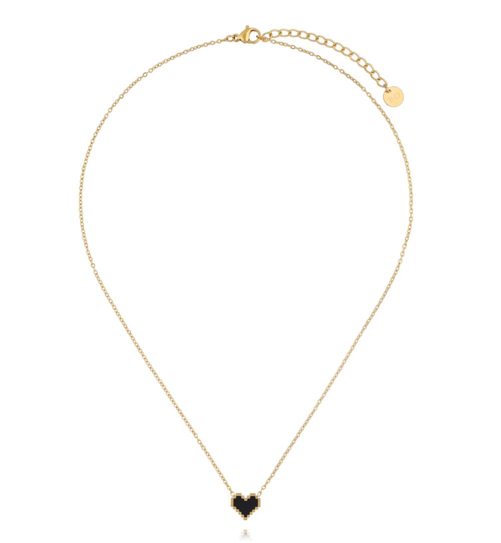 Naszyjnik z czarnym sercem w stylu pixel w kolorze złota NSY0931