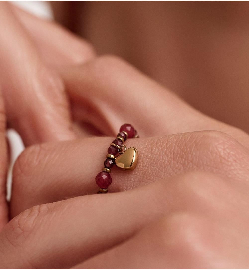 Zestaw biżuterii z bordowymi kamieniami i koniczynką ZN0231