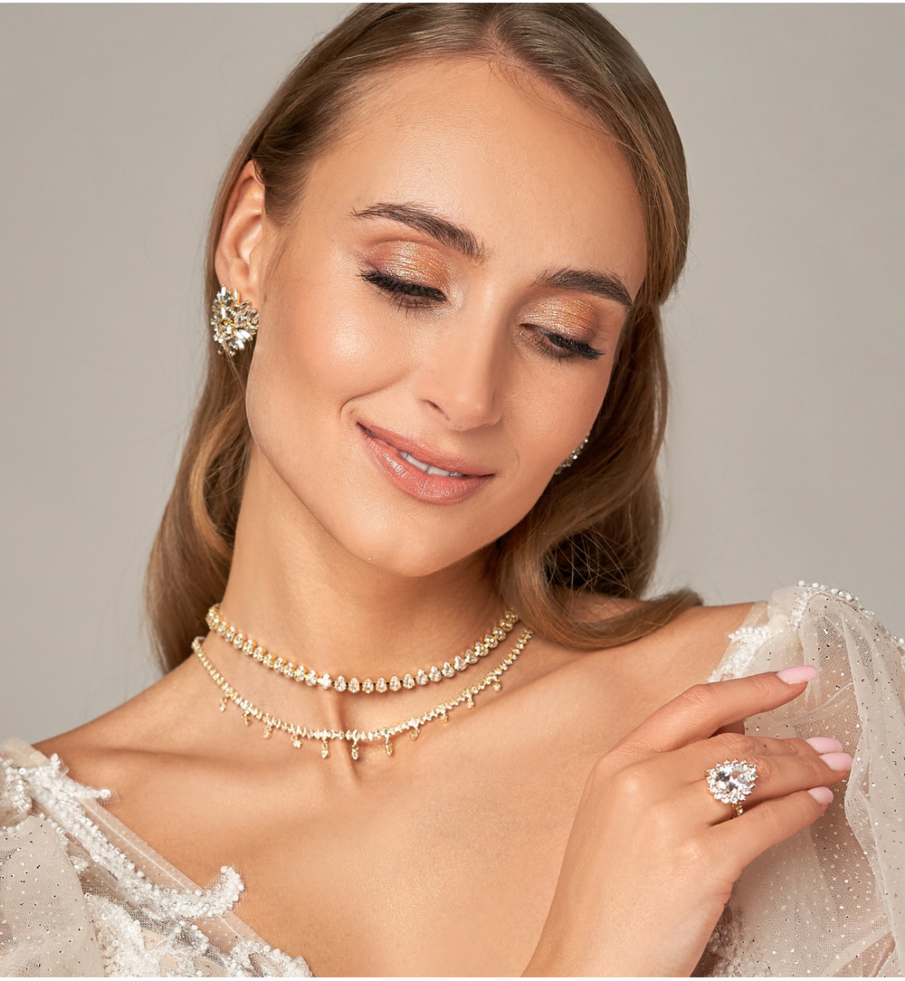 Zestaw naszyjników z kryształkami złoty NS0126