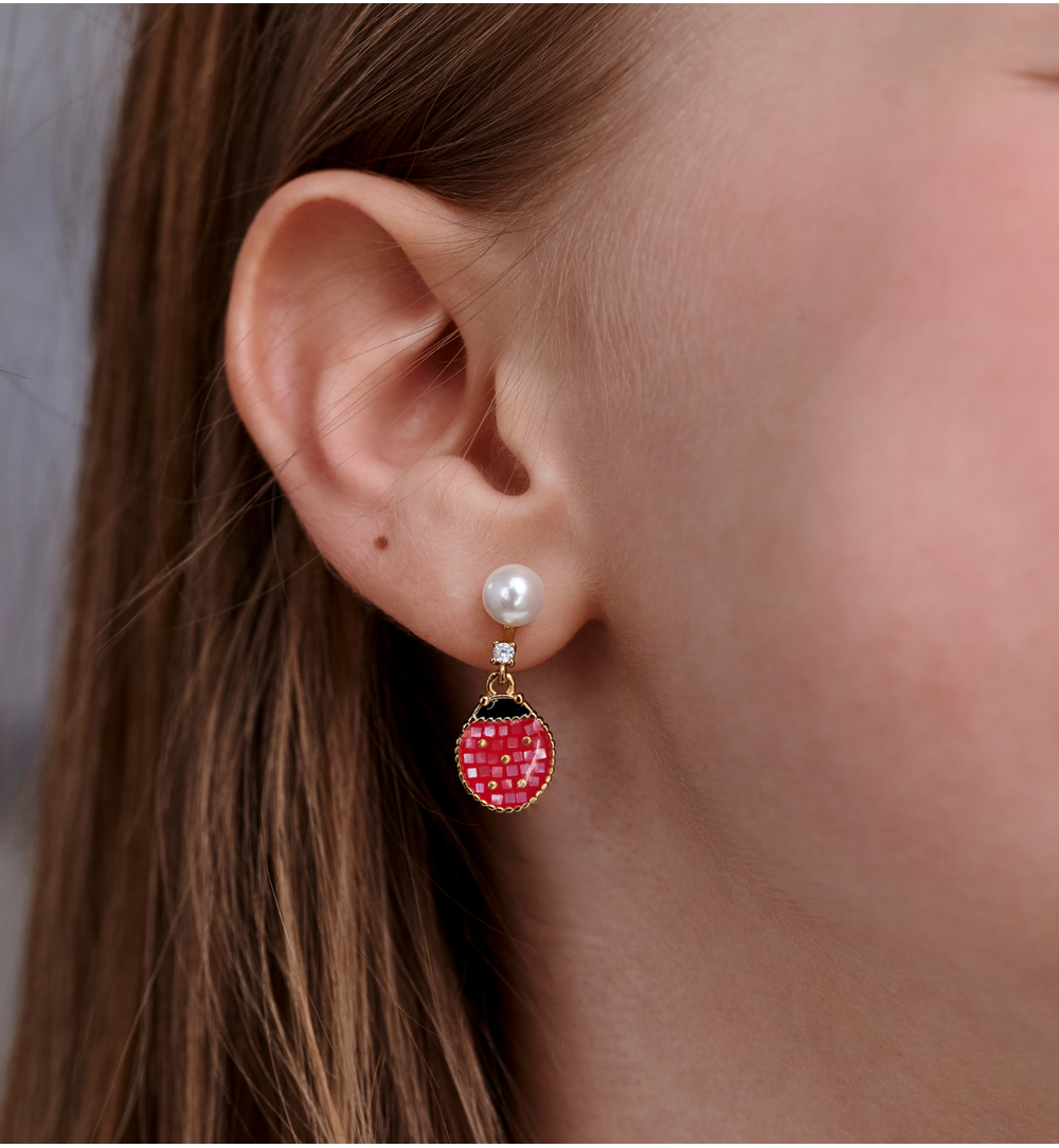 Kolczyki z perłami i biedronkami KSS2056