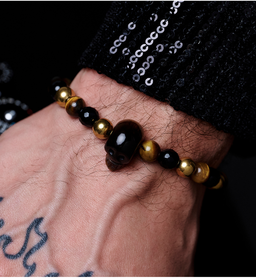 Bransoletka z tygrysim okiem i czaszką BMITC0813