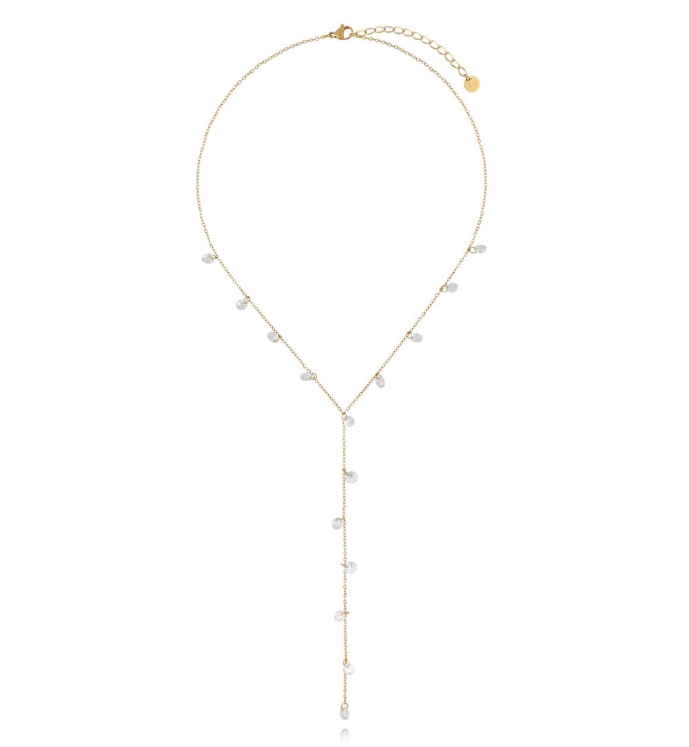 Naszyjnik złoty z krawatką i transparentnymi kryształkami NSY0603