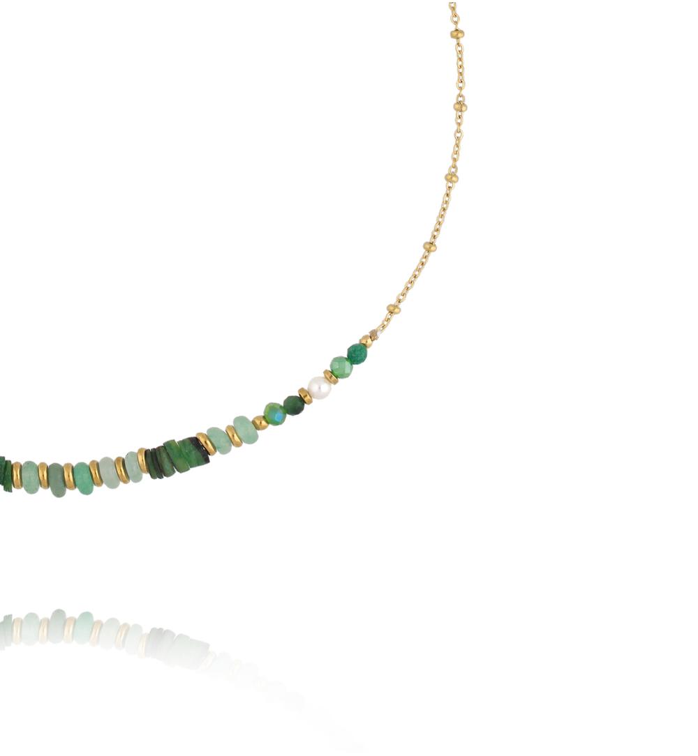 Naszyjnik z zielonego jadeitu, muszli i pereł NPA1470