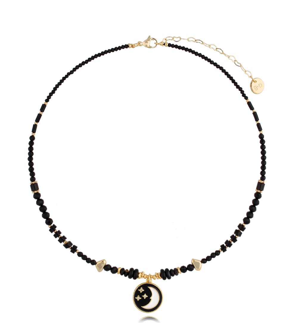 Naszyjnik czarny z księżycem Winter Moon NTW0868