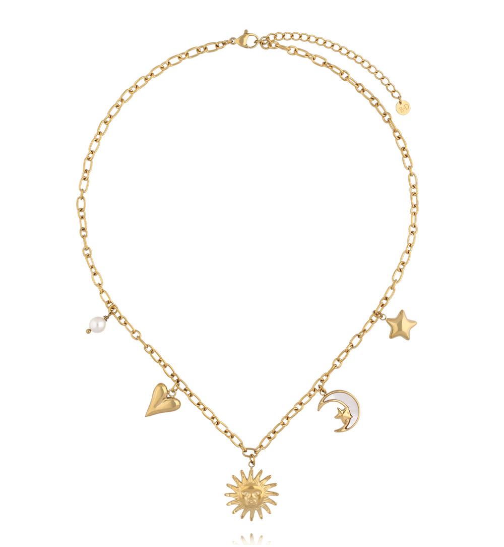 Naszyjnik z zawieszkami: słońce, księżyc i gwiazdy NSH0137