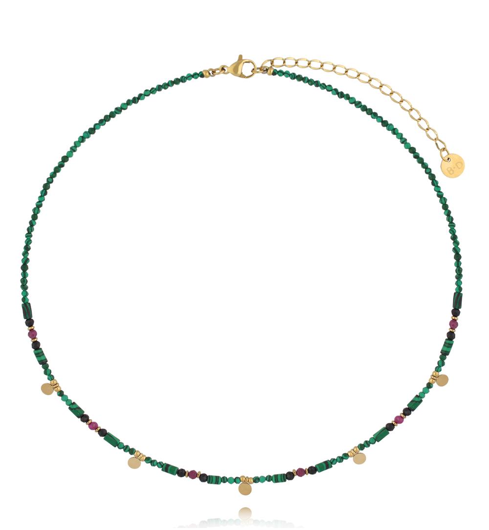 Naszyjnik z malachitem, czarnym turmalinem i rubinem NTW1543
