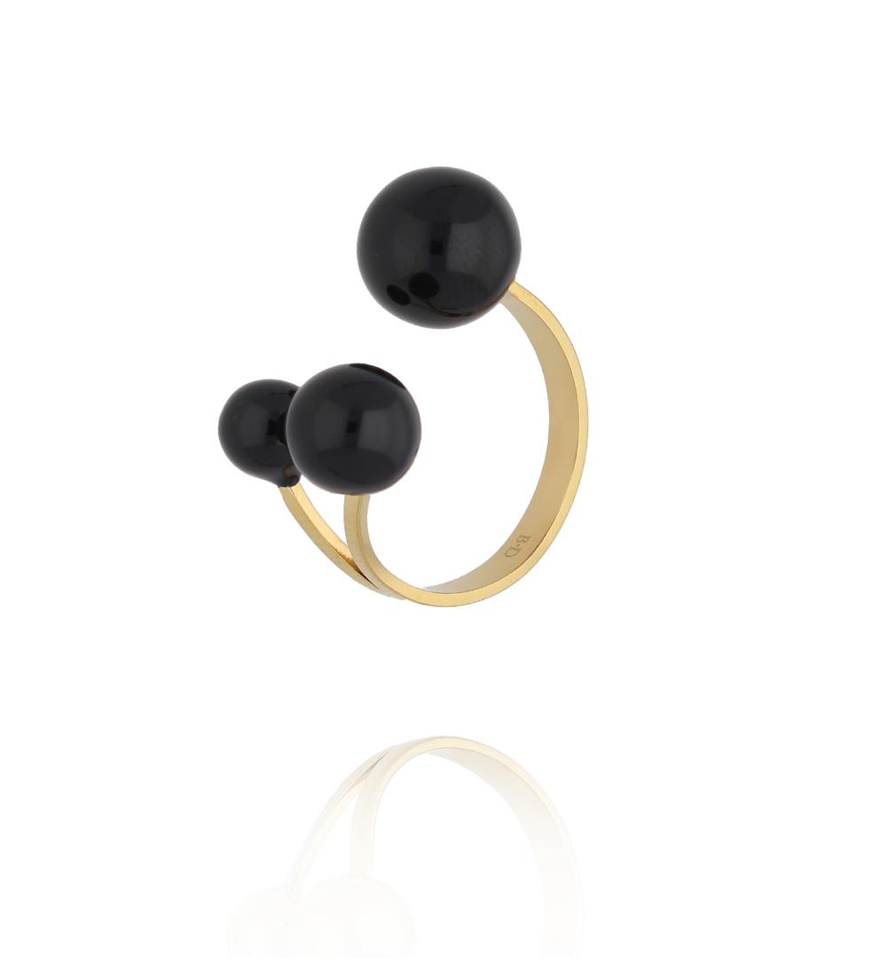 Pierścionek z trzema kulami z czarną emalią PSA1180