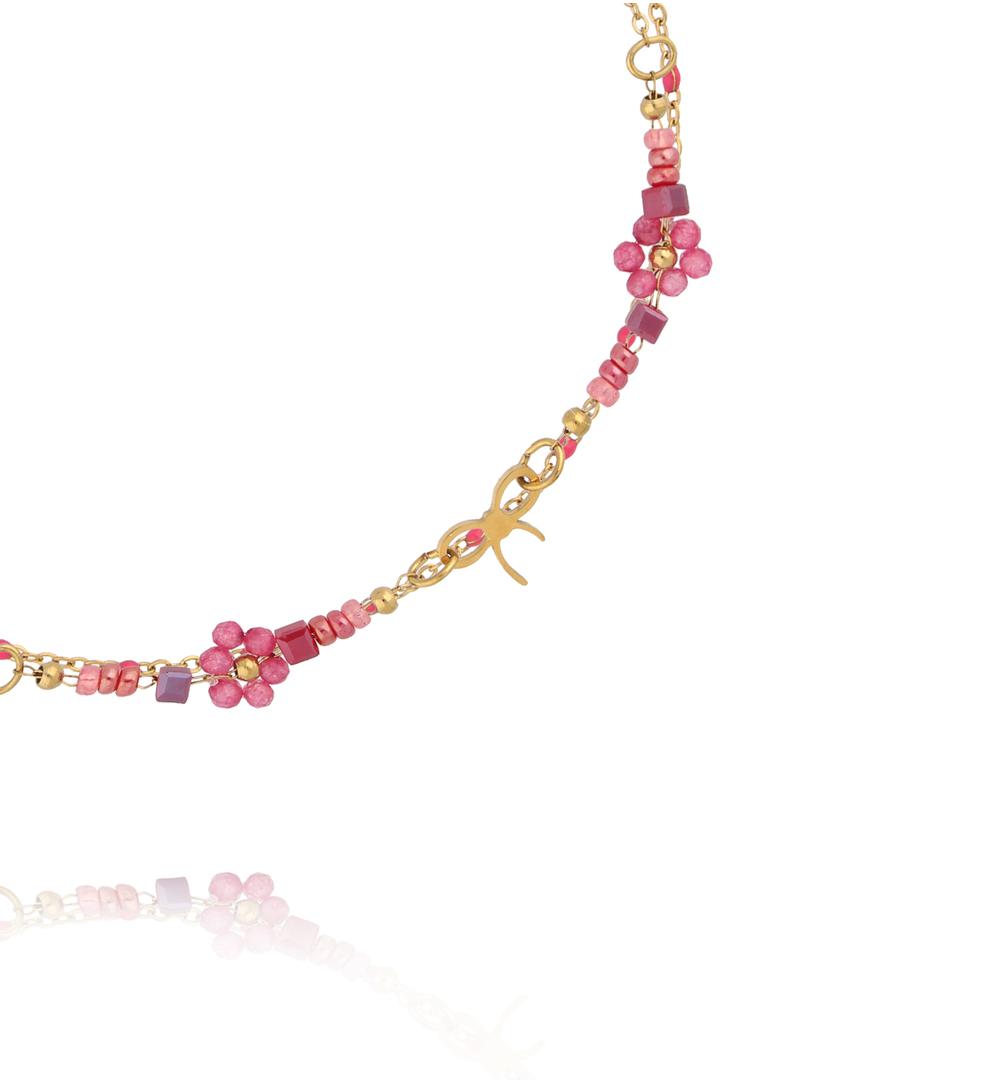 Bransoletka na nogę z różowymi koralikami i delikatną zawieszką BNSY0072