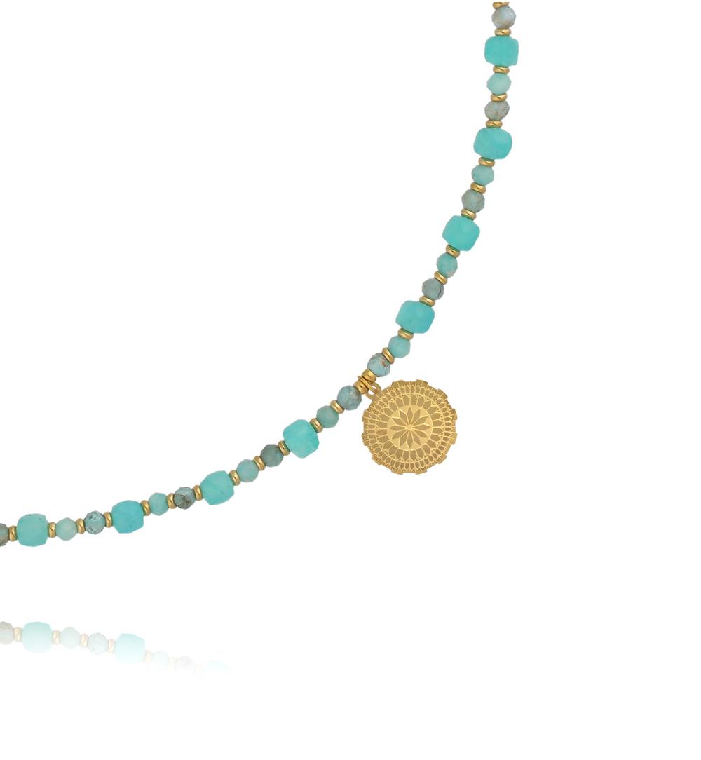 Naszyjnik z amazonitem i złotą rozetą NTW1642
