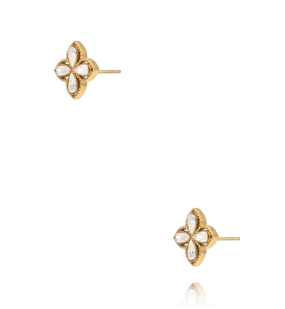 Kolczyki sztyfty z cyrkoniami w kształcie koniczyny KSY0690