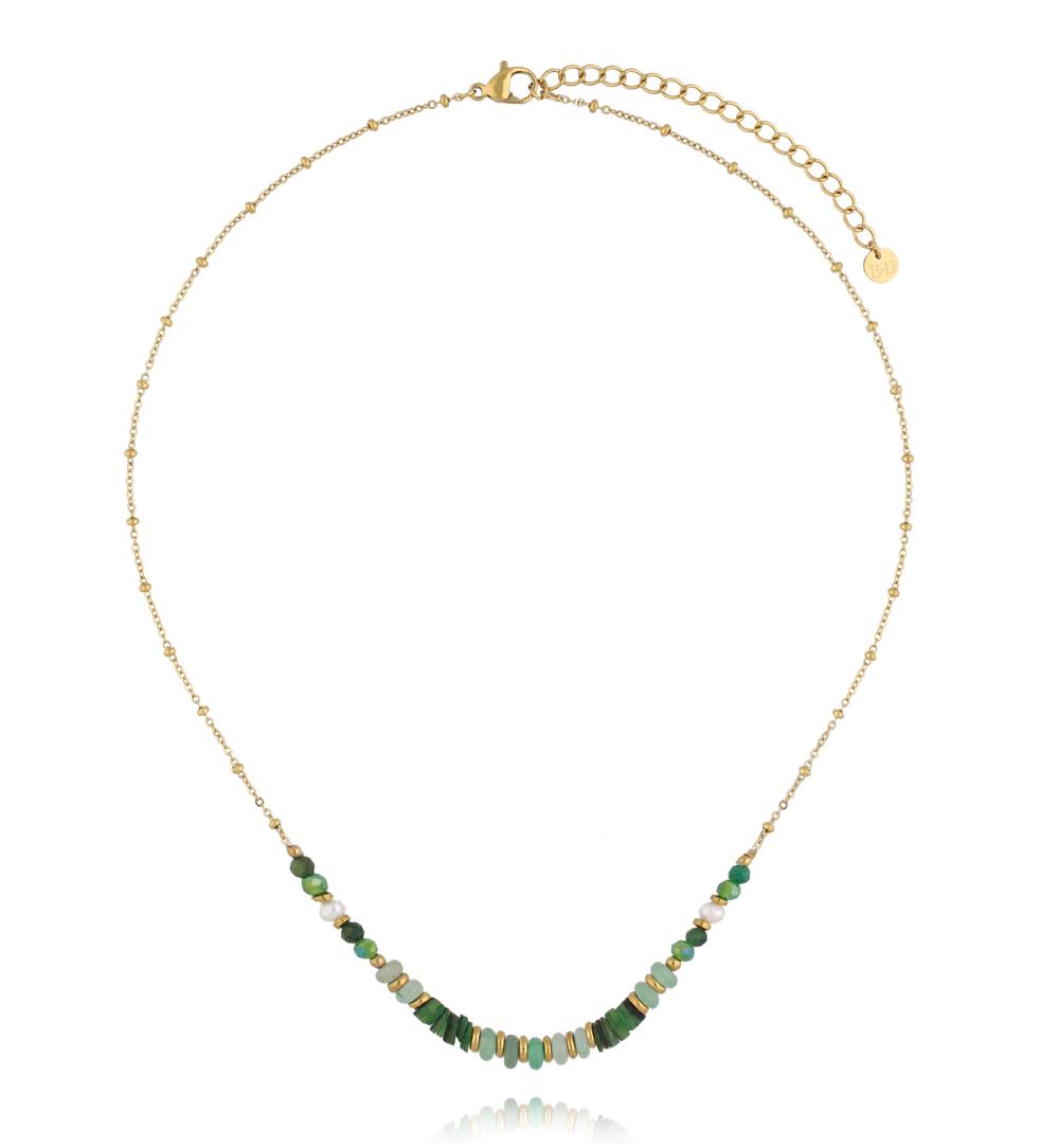 Naszyjnik z zielonego jadeitu, muszli i pereł NPA1470