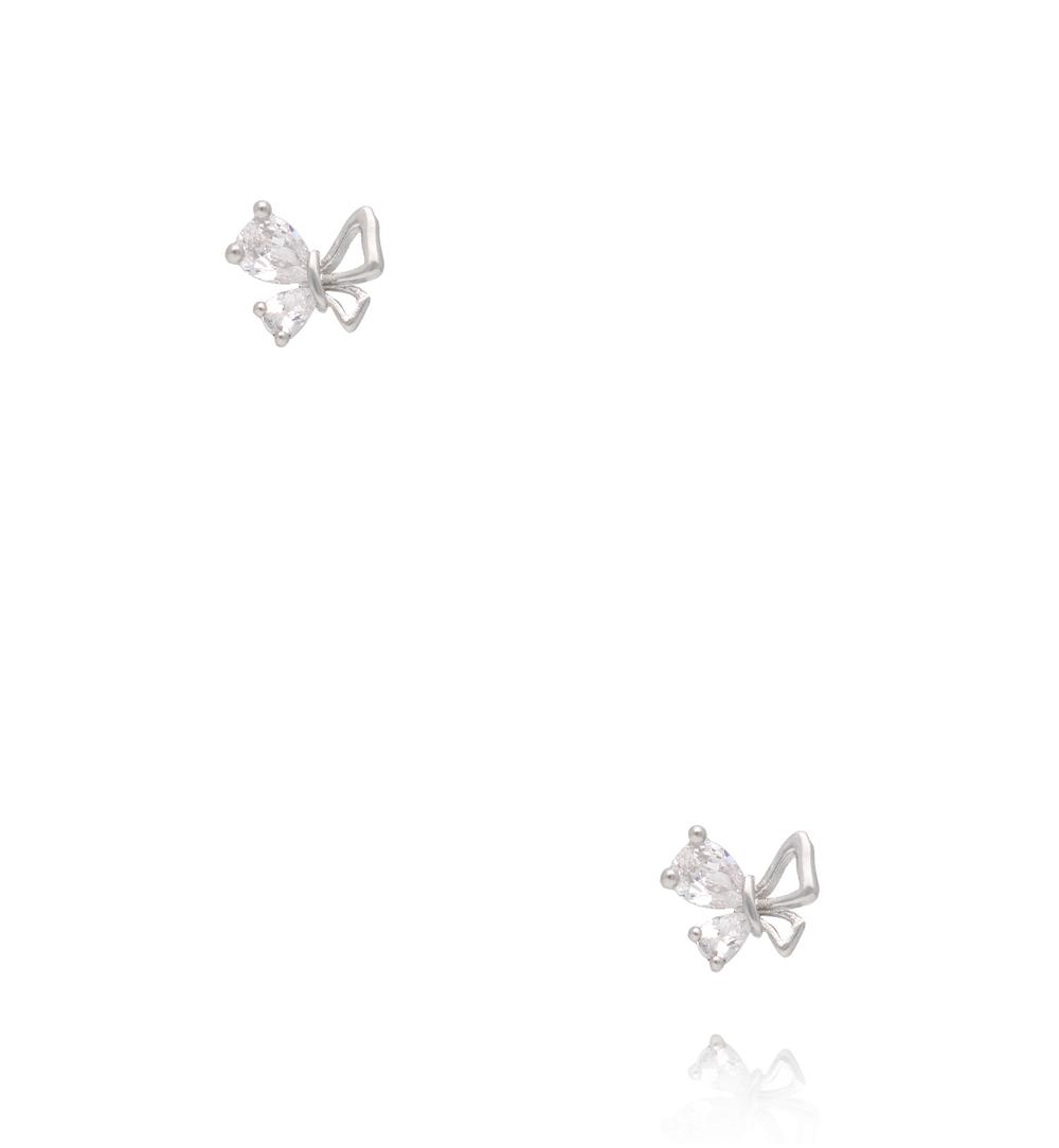 Zestaw srebrnych kolczyków z cyrkoniami – kwiat, serce i kokardka KMB0026