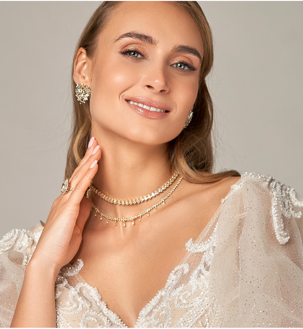 Zestaw naszyjników z kryształkami złoty NS0126