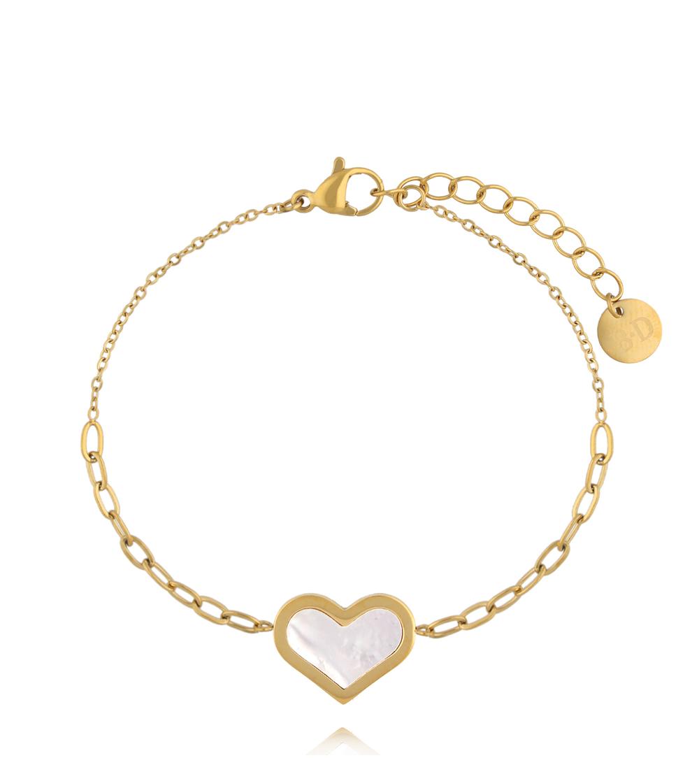 Bransoletka z sercem z masy perłowej na złotym łańcuszku BSY0600