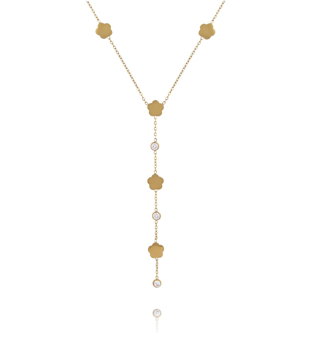 Naszyjnik krawatka złoty z kwiatuszkami i cyrkoniami NSY0910