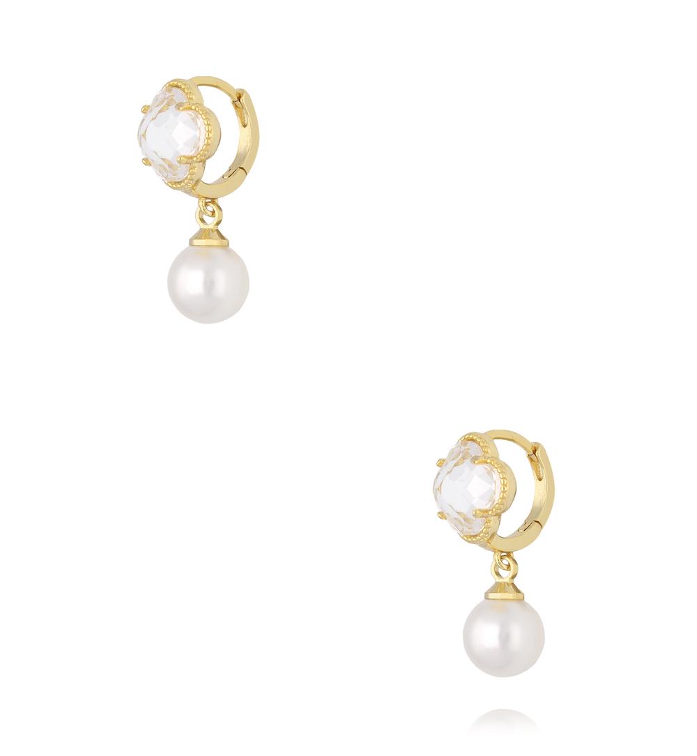 Kolczyki z kryształową koniczyną i perłą KPE0209