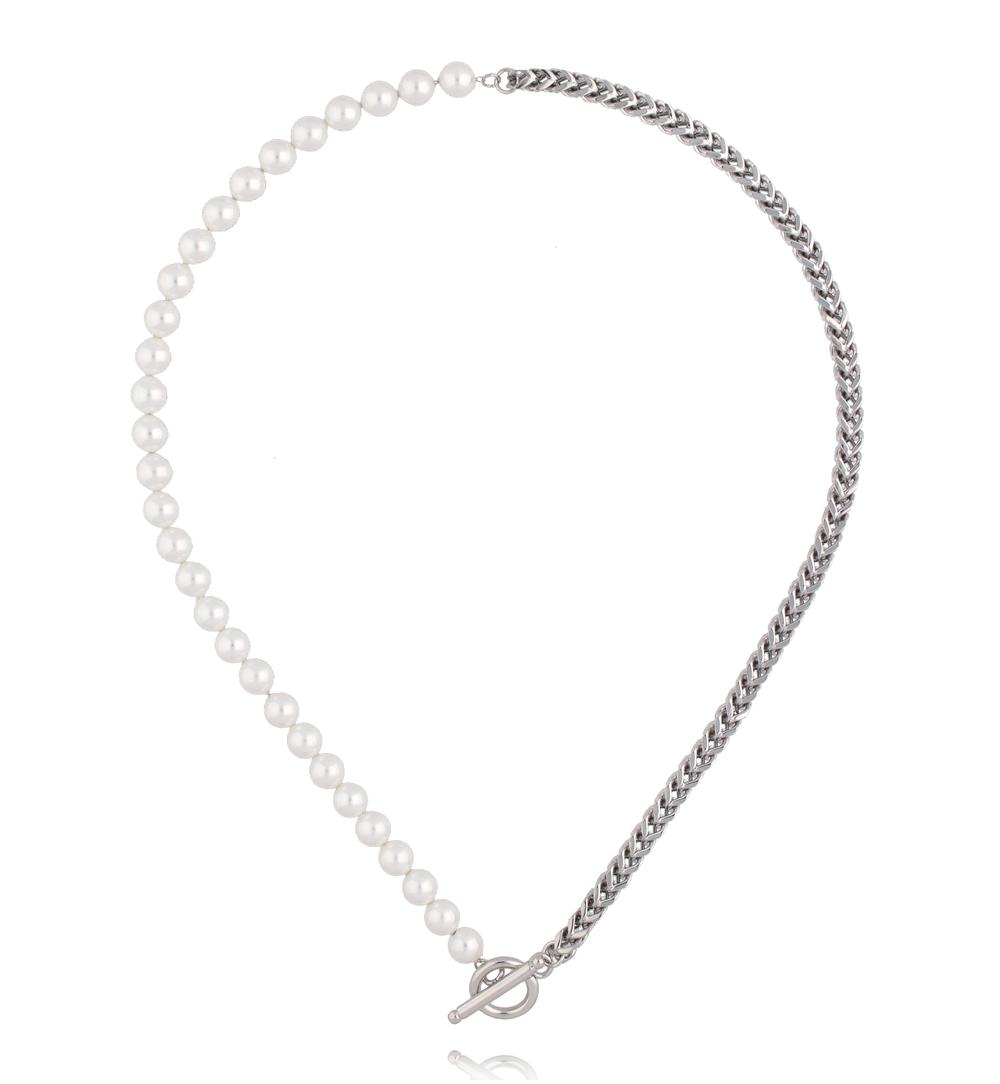 Naszyjnik z perełkami i srebrnym łańcuchem NSY0796