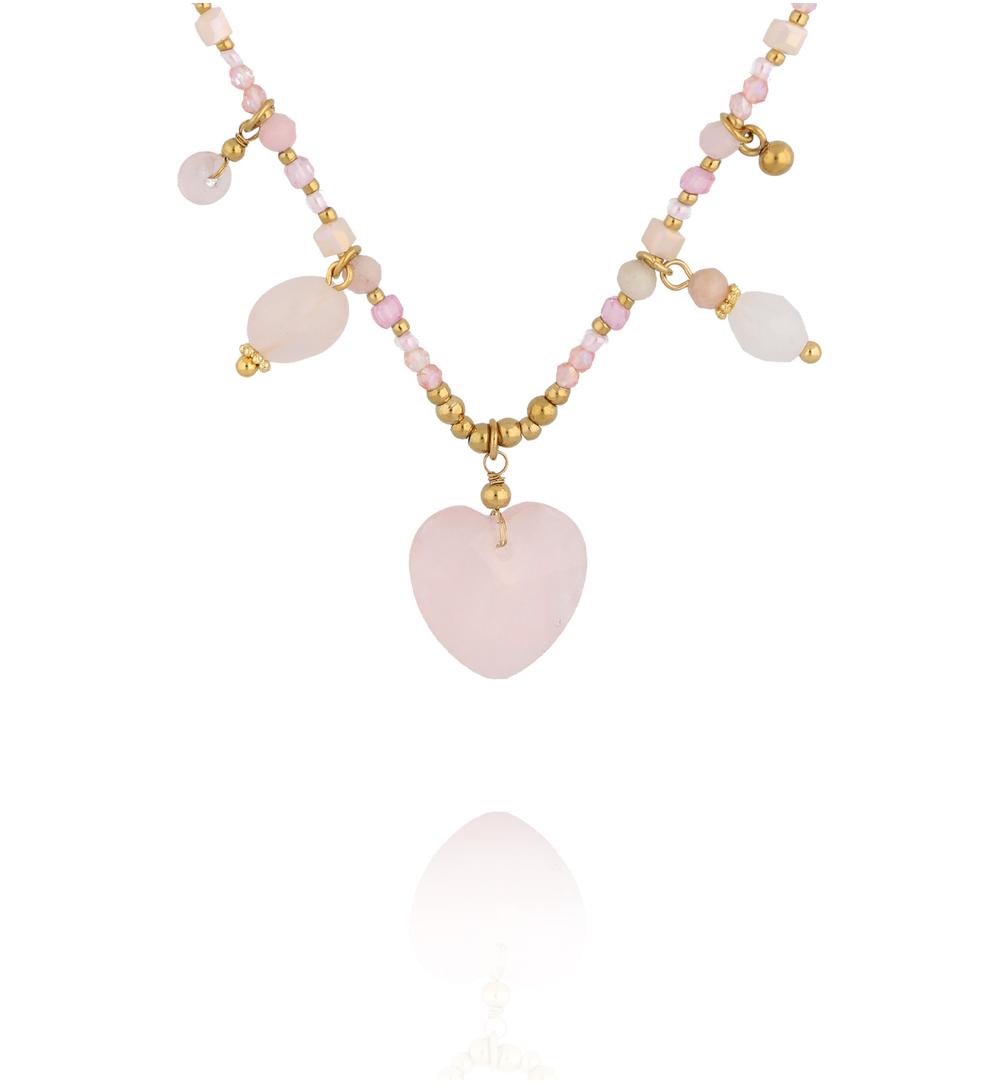 Naszyjnik z sercem z kwarcu różowego Rosy Heart NPA1650