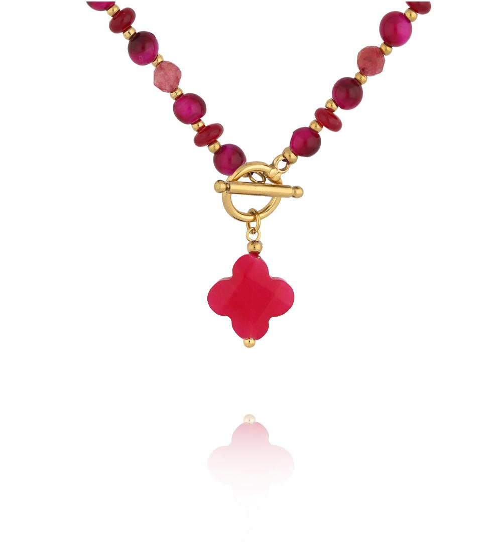 Naszyjnik fuksjowy z zawieszką koniczynki NPA1614