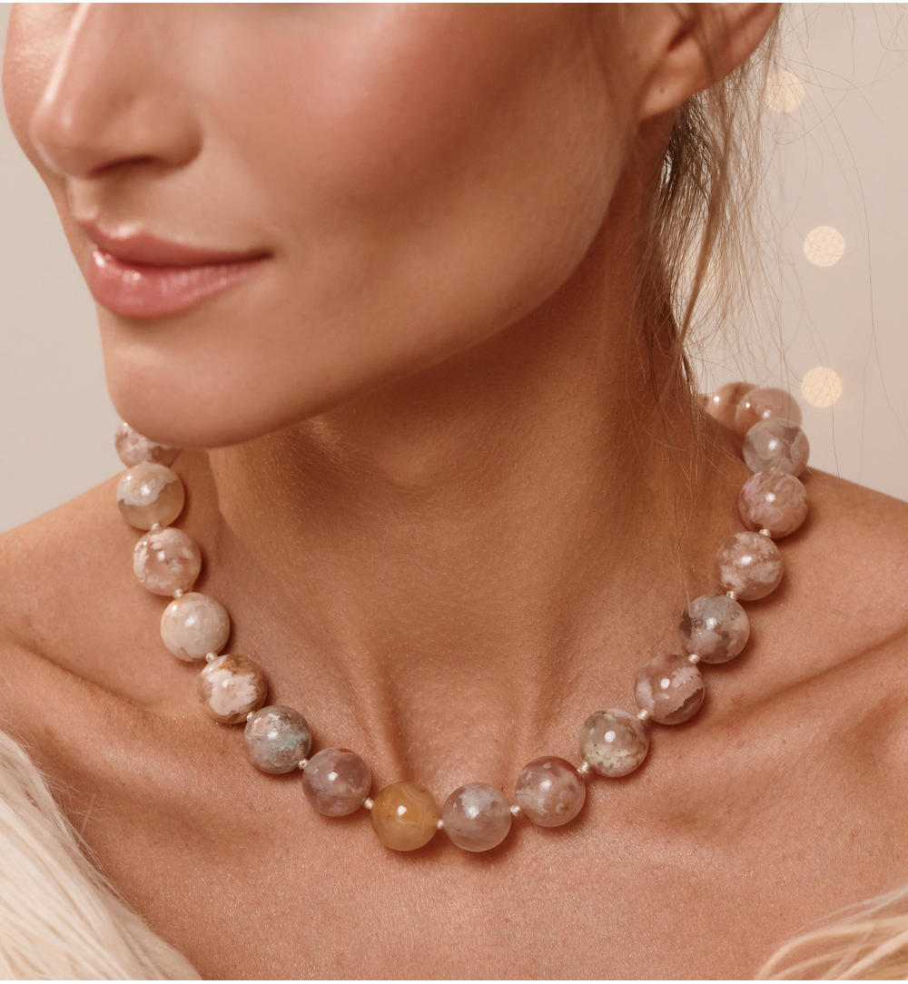 Naszyjnik z agatów w odcieniach cappuccino NPA1536