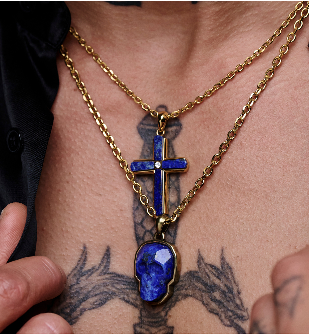 Naszyjnik z czaszką i lapisem lazuli NMITC0202