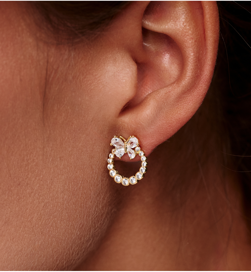 Kolczyki złote motylki z obręczą cyrkonii KSS2184