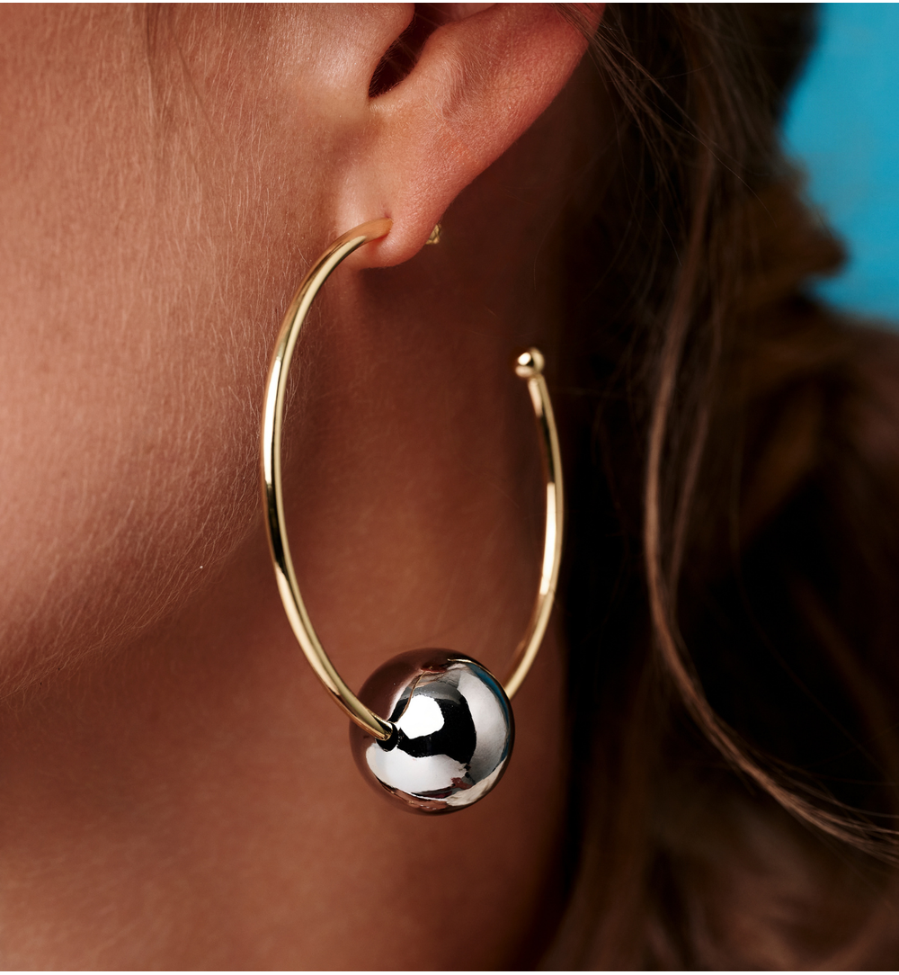 Kolczyki koła złote ze srebrną kulką KRG1103