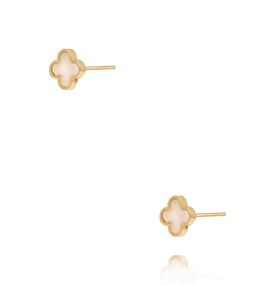 Kolczyki koniczynki z masą perłową złote KSA2577