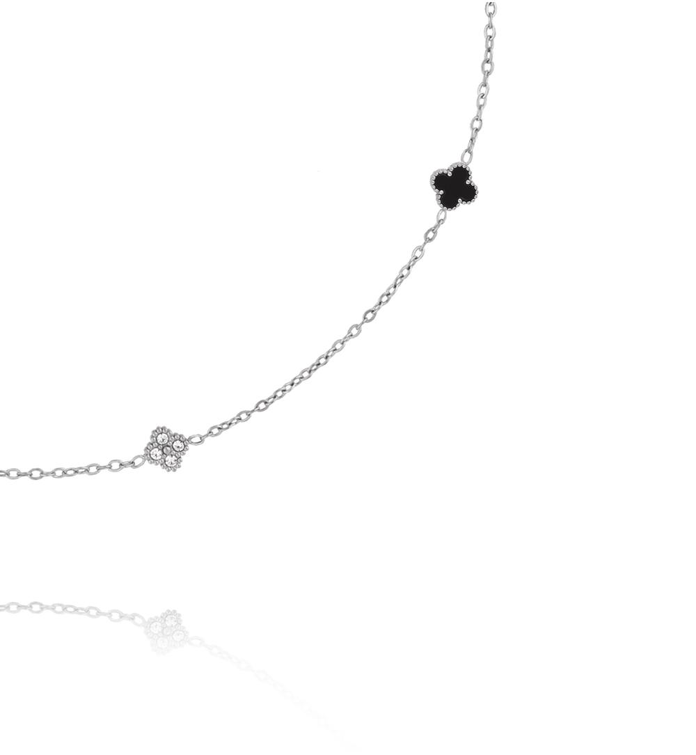 Naszyjnik srebrny z czarnymi koniczynkami i cyrkoniami NSY0742