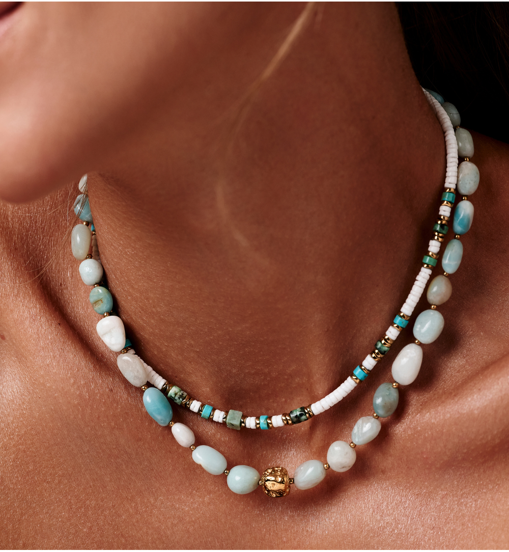 Zestaw naszyjników  w odcieniach turkusu i bieli ZN0210