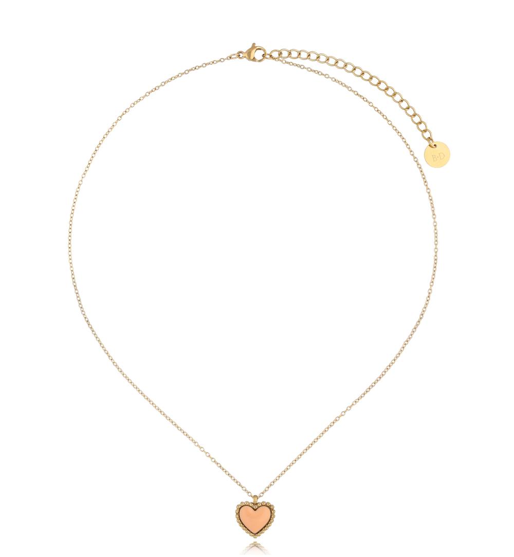 Naszyjnik złoty z sercem i brzoskwiniową emalią Enamel Heart NSA1119