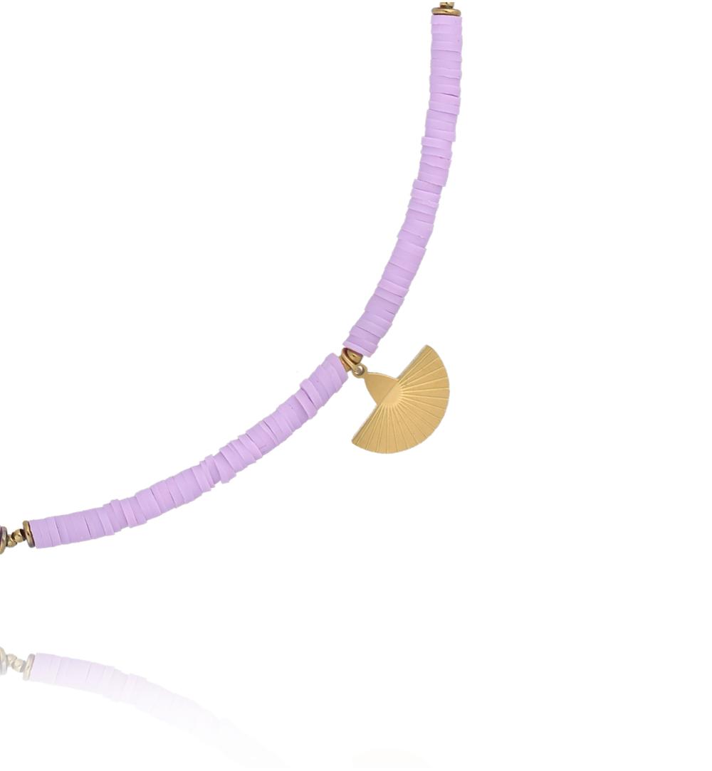 Naszyjnik z fioletowych koralików z zawieszką wachlarza NSH0123
