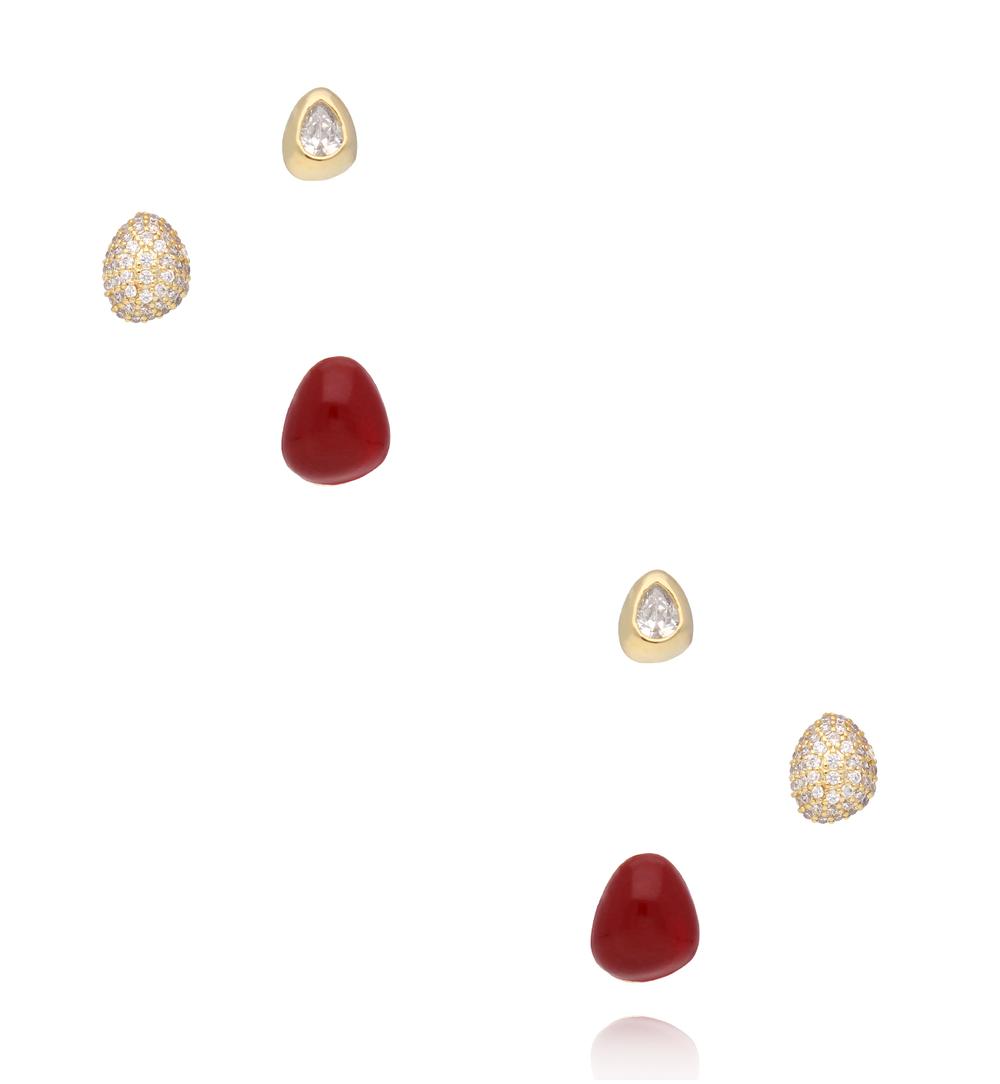 Zestaw kolczyków bordowo kryształowych KMB0047